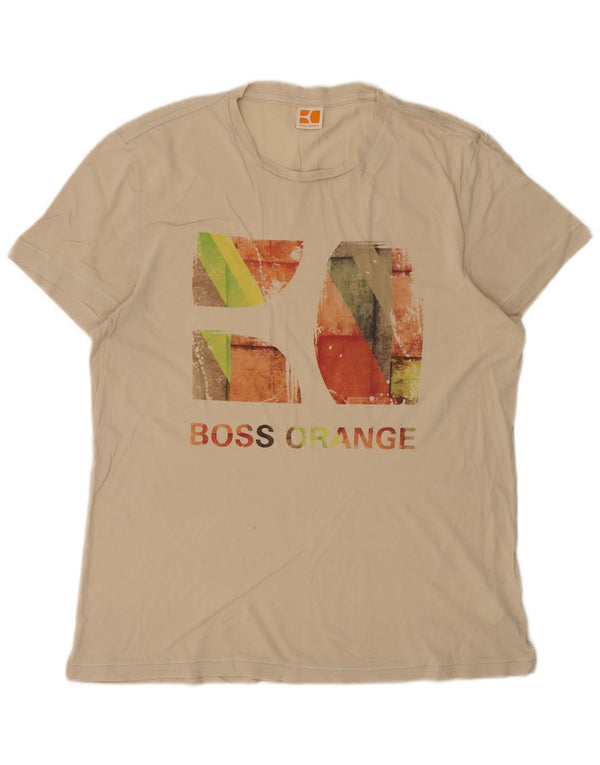 Hugo Boss Mens Graphic T-Shirt Top Large Beige Cotton