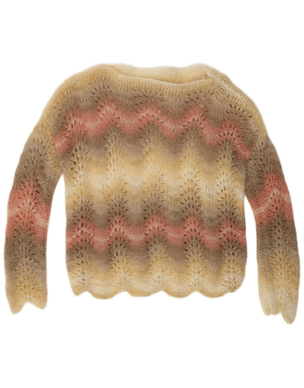 VINTAGE Womens Boat Neck Jumper Sweater UK 14 Medium Multicoloured Striped