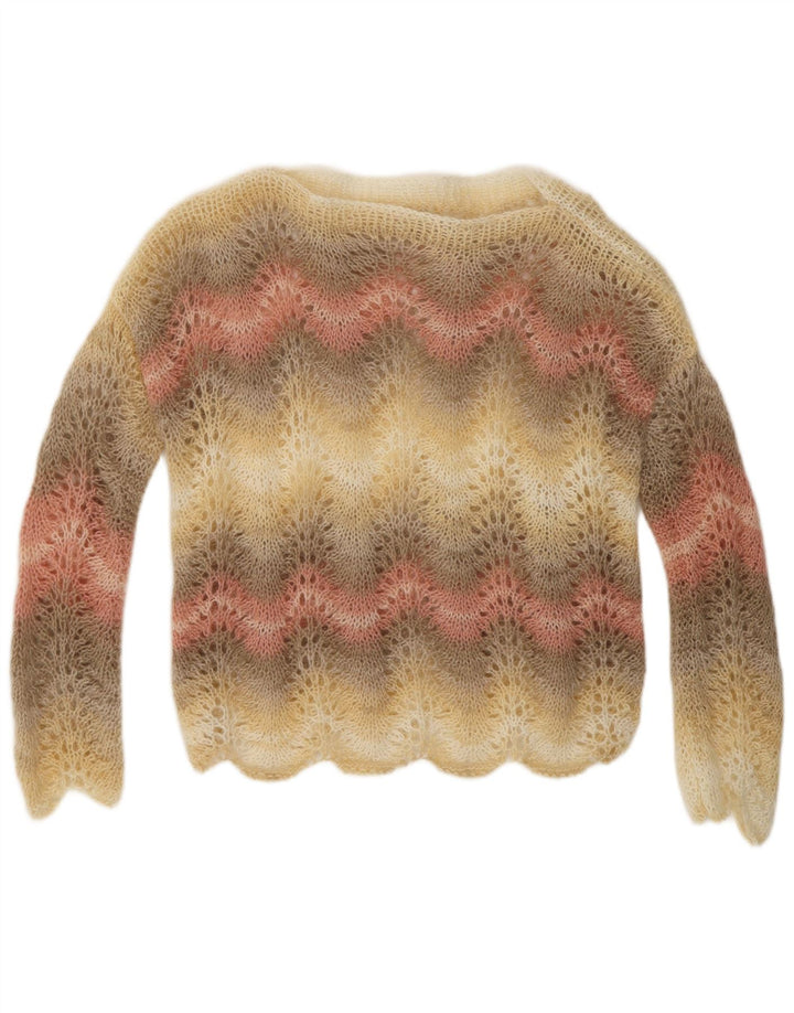 VINTAGE Womens Boat Neck Jumper Sweater UK 14 Medium Multicoloured Striped