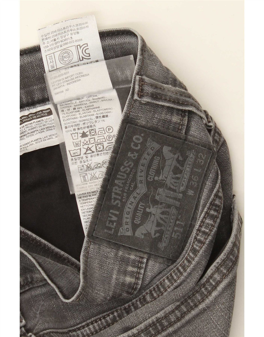 Levi's Mens 511 Slim Jeans W36 L32 Grey Cotton