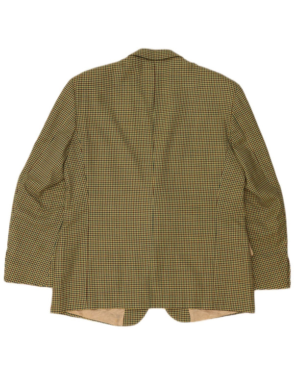 Vintage Mens 2 Button Blazer Jacket IT 56 3XL Yellow Houndstooth Wool