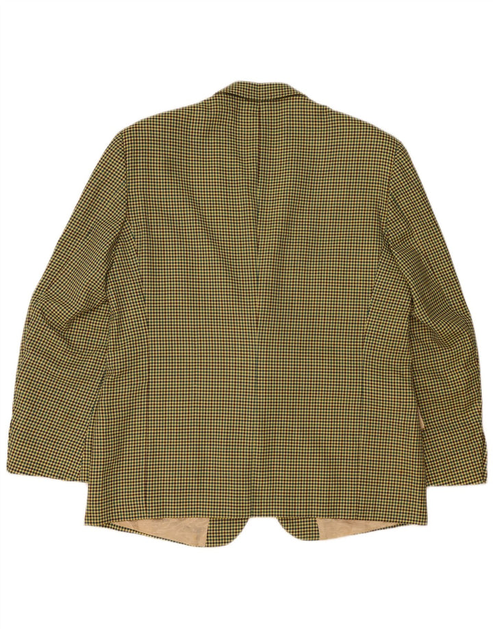Vintage Mens 2 Button Blazer Jacket IT 56 3XL Yellow Houndstooth Wool