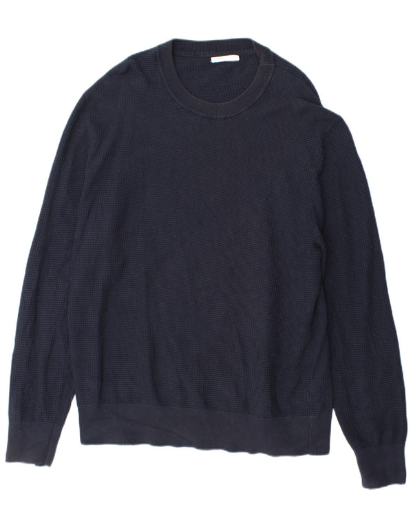 Zara Mens Crew Neck Jumper Sweater Large Navy Blue Cotton