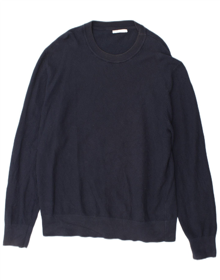 Zara Mens Crew Neck Jumper Sweater Large Navy Blue Cotton