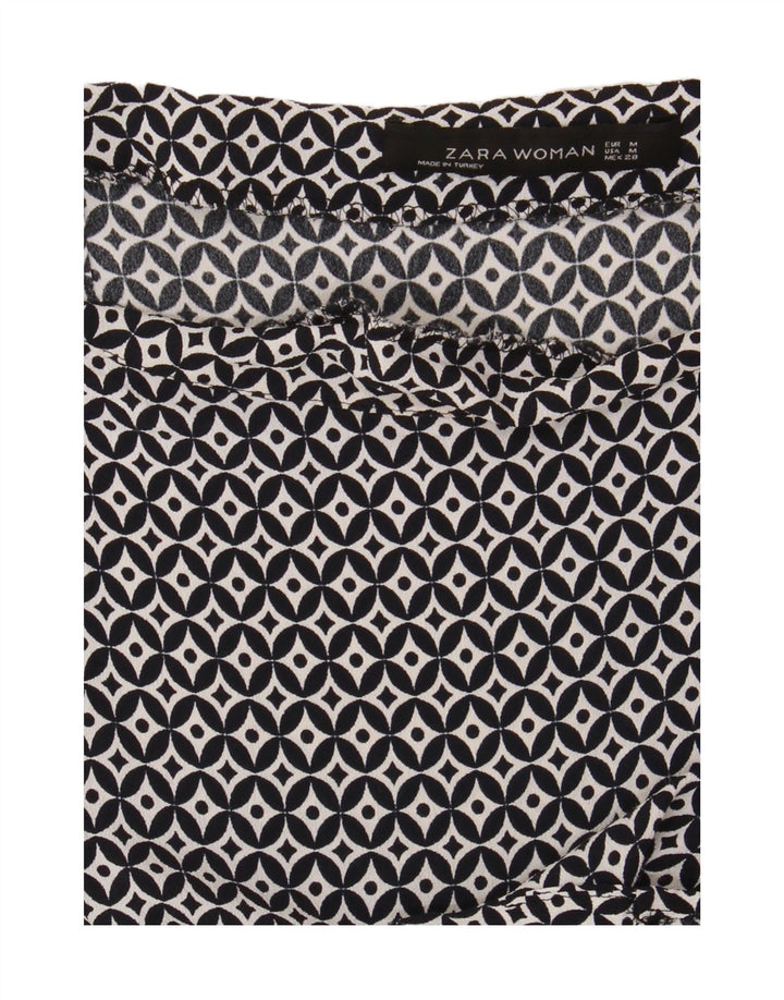 ZARA Womens Long Sleeve Blouse Top UK 12 Medium Black Geometric