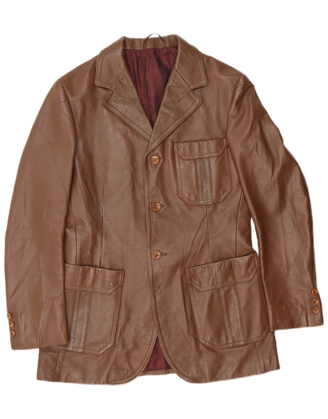 Vintage Mens 3 Button Leather Blazer Jacket EU 50 Large Brown Suede