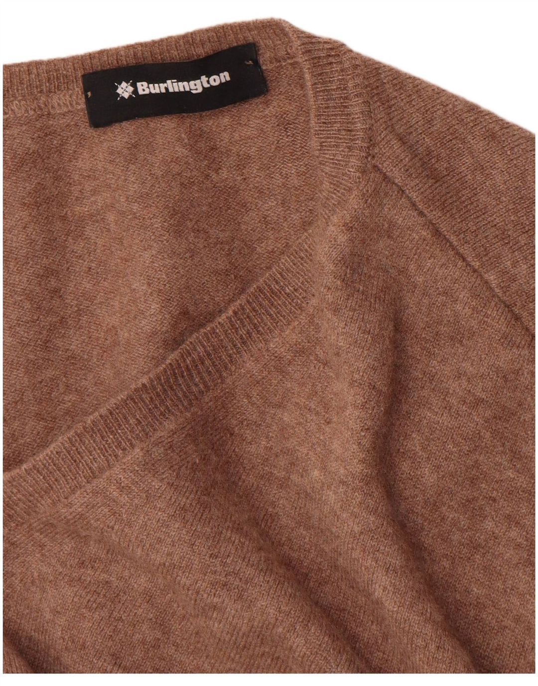 Burlington Mens V-Neck Jumper Sweater Large Brown Virgin Wool