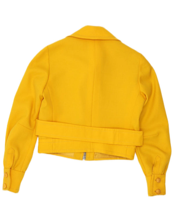 VINTAGE Womens Crop Bomber Jacket UK 8 Small Yellow