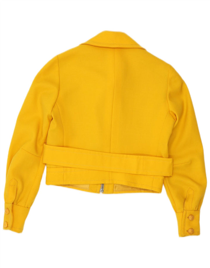 VINTAGE Womens Crop Bomber Jacket UK 8 Small Yellow