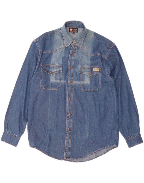 Lotto Mens Workwear Acid Wash Denim Shirt Medium Blue Cotton