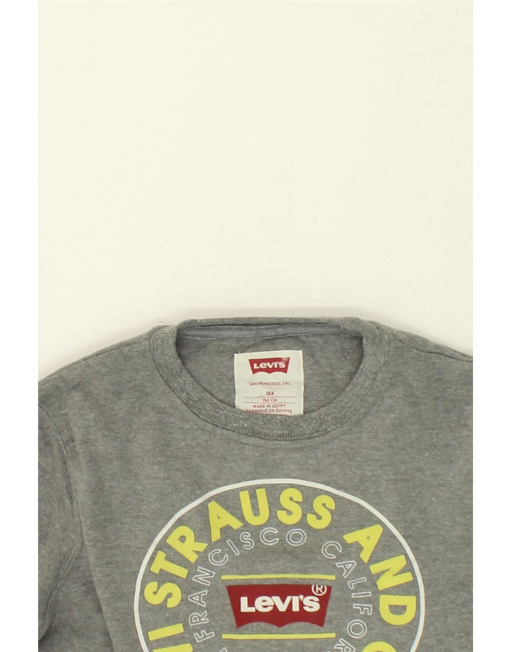 LEVI'S Boys Graphic Sweatshirt Jumper 11-12 Years Grey Cotton Vintage Levi's and Second-Hand Levi's from Messina Hembry 