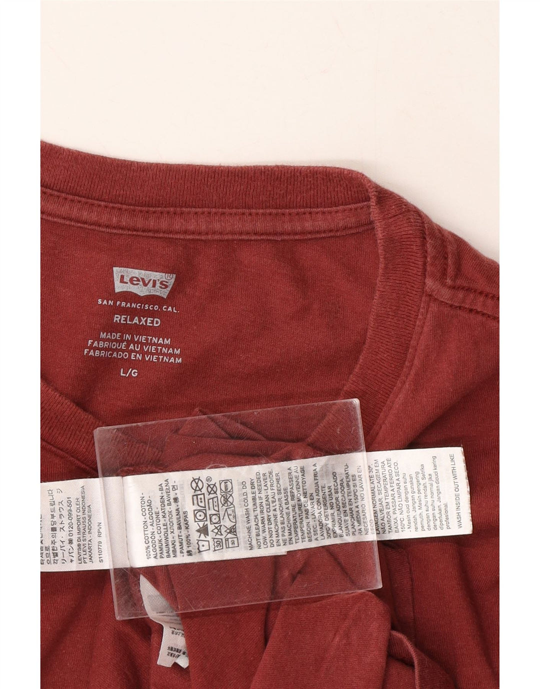 LEVI'S Mens Relaxed Graphic T-Shirt Top Large Maroon Cotton Vintage Levi's and Second-Hand Levi's from Messina Hembry 