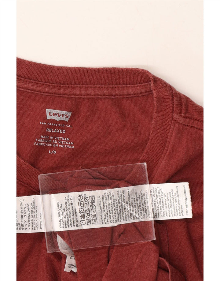 LEVI'S Mens Relaxed Graphic T-Shirt Top Large Maroon Cotton Vintage Levi's and Second-Hand Levi's from Messina Hembry 