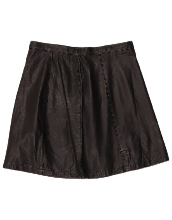 Vintage Womens High Waist Leather Skirt IT 46 Large W28  Black Leather