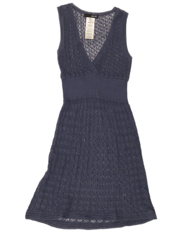 Liu Jo Womens Sleeveless Crochet A-Line Dress IT 42 Medium Navy Blue