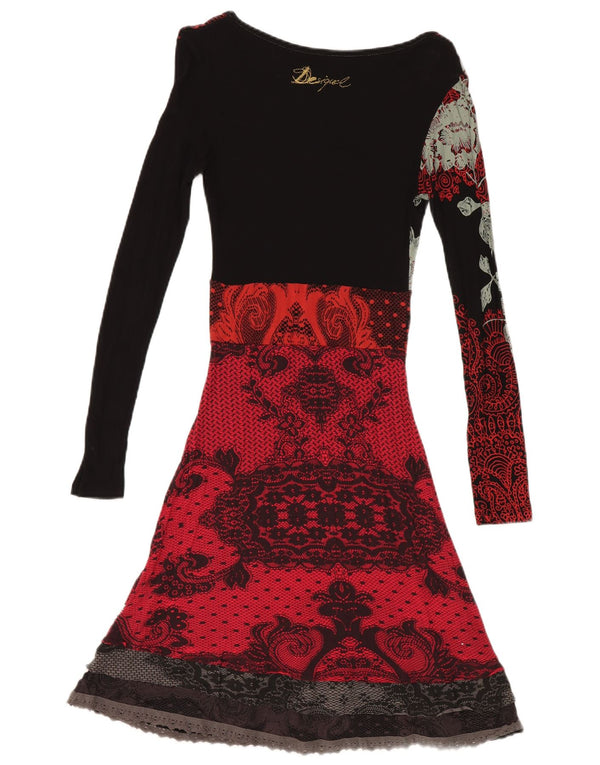 Desigual Womens Graphic Long Sleeve A-Line Dress UK 6 XS Red Paisley