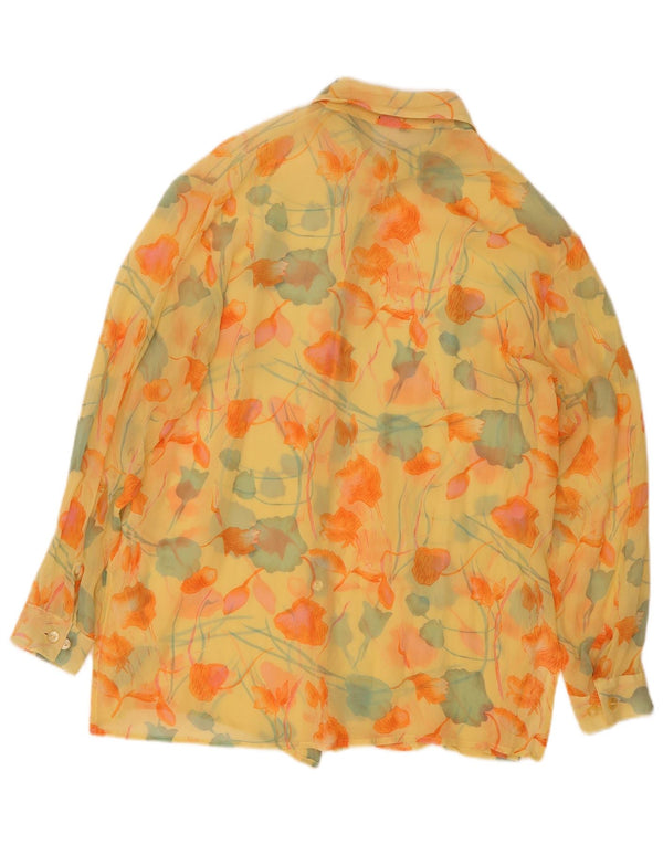 Vintage Womens Shirt Blouse UK 16 Large Yellow Floral Silk