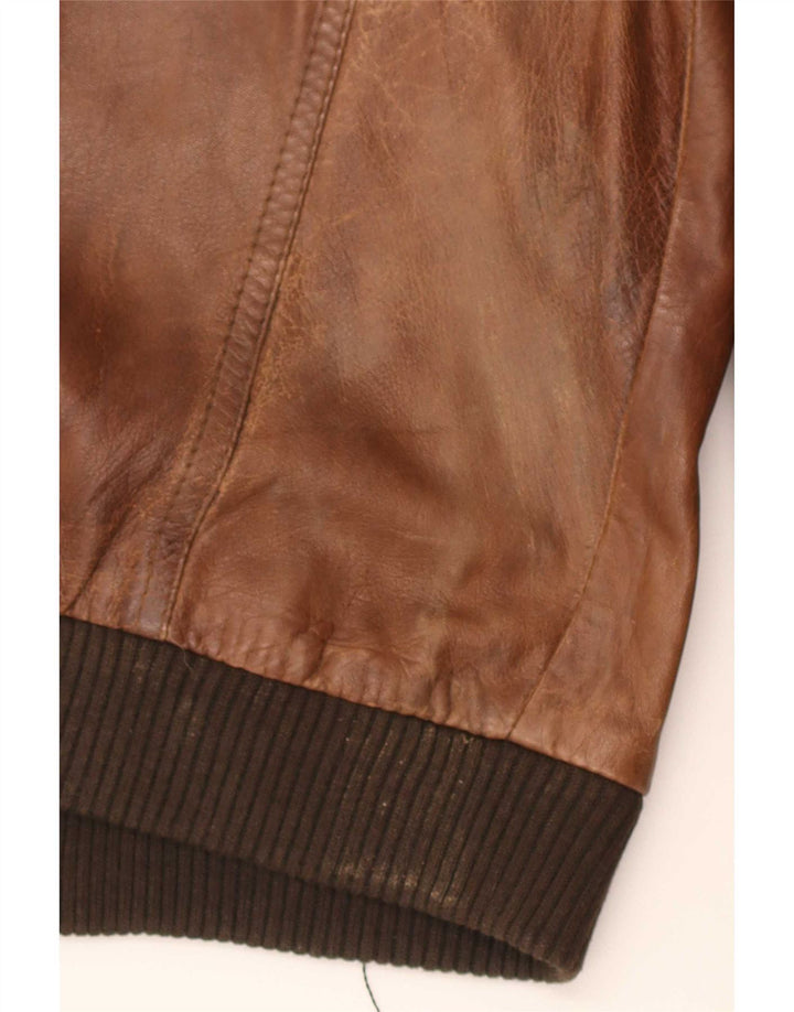Vintage Mens Military Leather Jacket UK 36 Small Brown