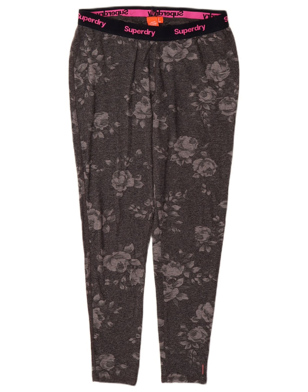 SUPERDRY Womens Graphic Leggings UK 14 Large  Grey Floral Cotton