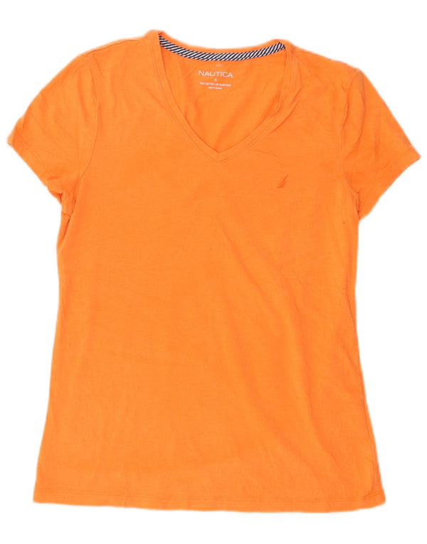 Nautica Womens T-Shirt Top UK 10 Small Orange Cotton