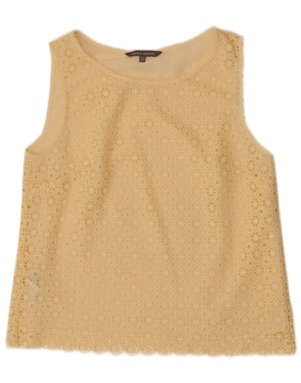 Laura Ashley Womens Sleeveless Lace Blouse Top UK 12 Medium Yellow Floral
