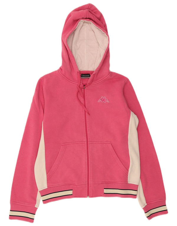 KAPPA Womens Zip Hoodie Sweater UK 14 Large Pink Colourblock Cotton