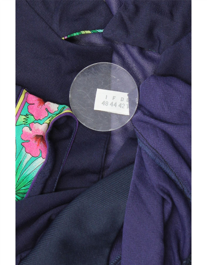 VINTAGE Womens Crop Blouse Top IT 48 XL Navy Blue Floral