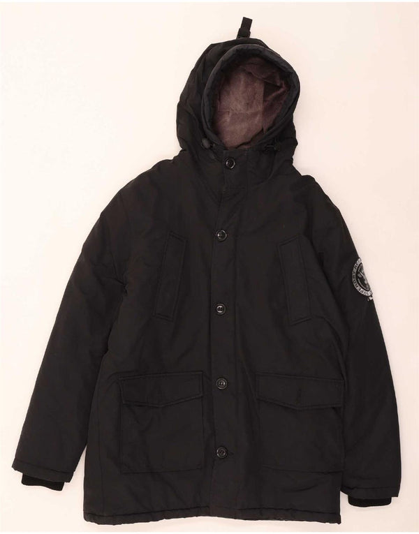 Superdry Mens Hooded Padded Coat UK 44 2XL Black Polyester