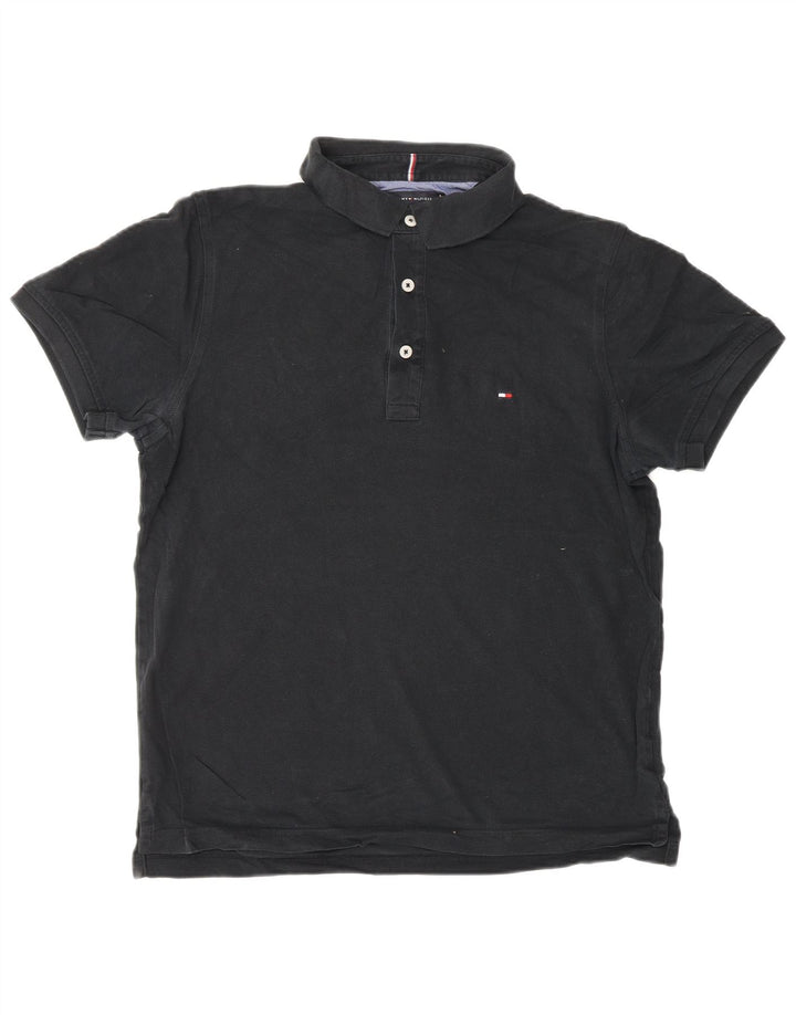 TOMMY HILFIGER Mens Slim Fit Polo Shirt Medium Black Cotton