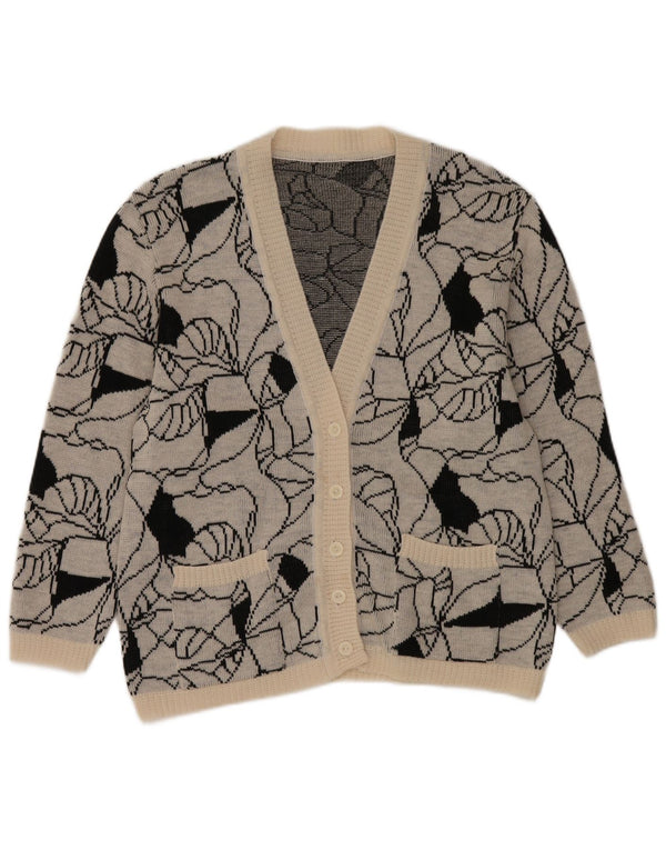 Vintage Womens Abstract Pattern Cardigan Sweater UK 14 Large Grey