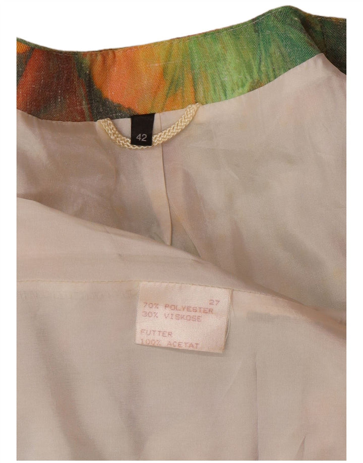 VINTAGE Womens Longline Abstract Pattern Blazer Jacket EU 42 Large Green