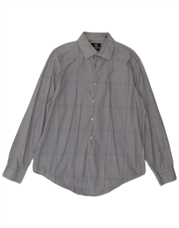 CALVIN KLEIN Mens Slim Fit Shirt Size 16 Large Navy Blue Check Cotton