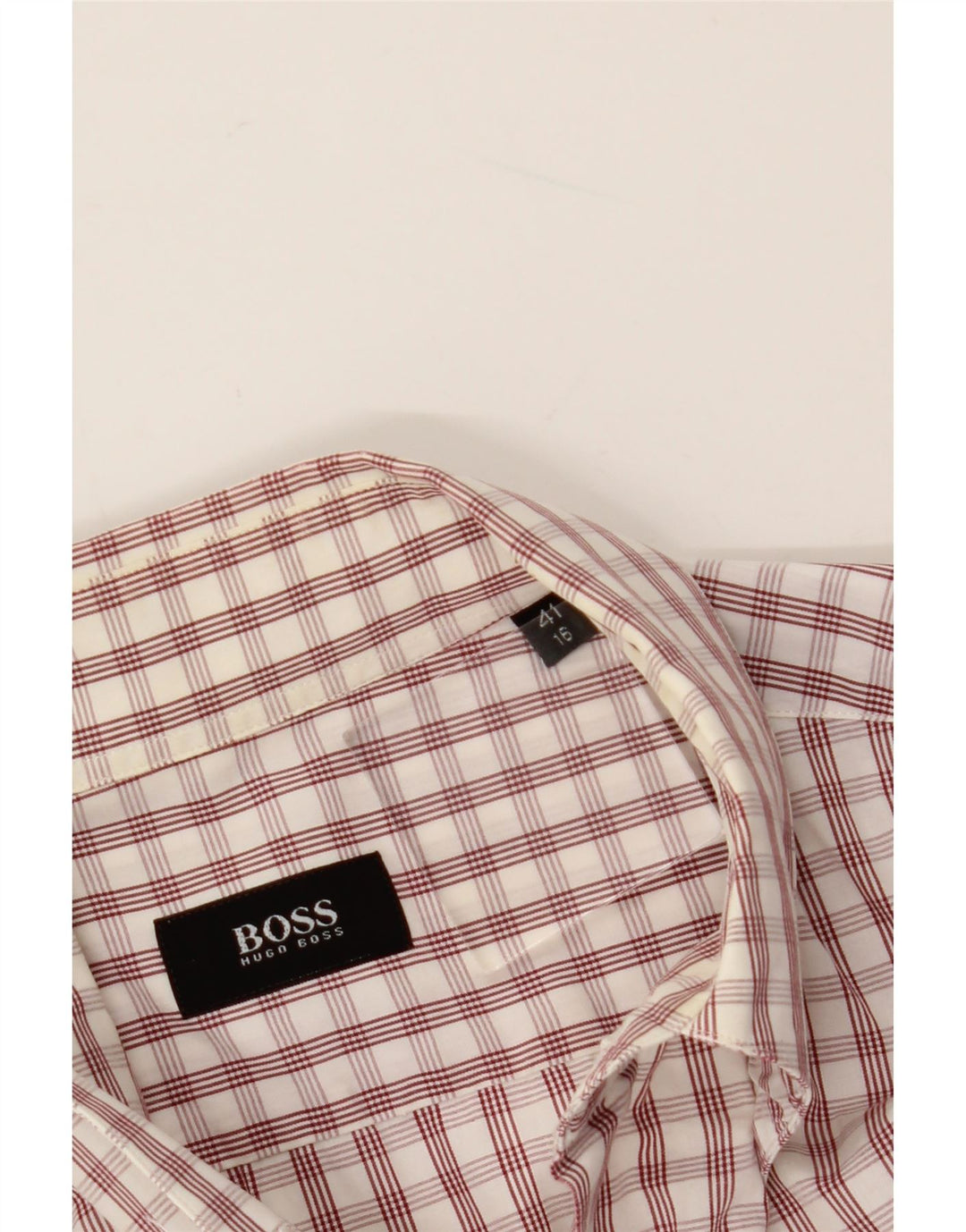 HUGO BOSS Mens Shirt Size 16 41 Large White Check Cotton