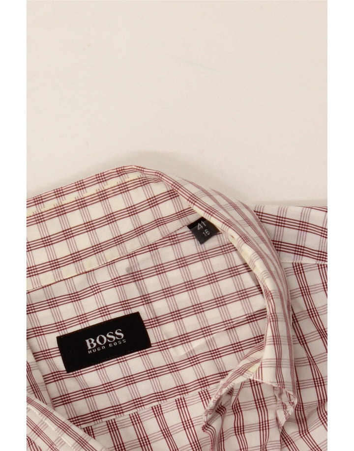HUGO BOSS Mens Shirt Size 16 41 Large White Check Cotton