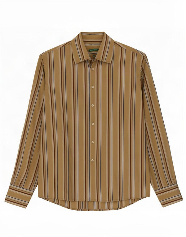 Benetton Mens Shirt Medium Beige Striped