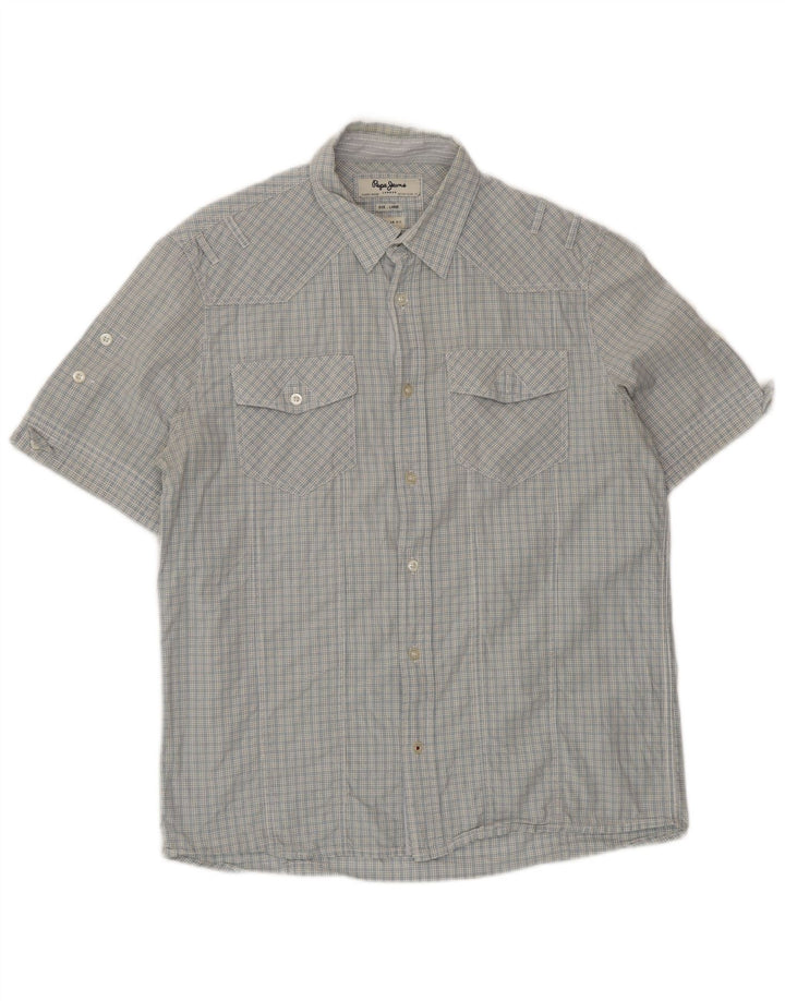 PEPE Jeans Mens Short Sleeve Regular Fit Shirt Large Blue Check