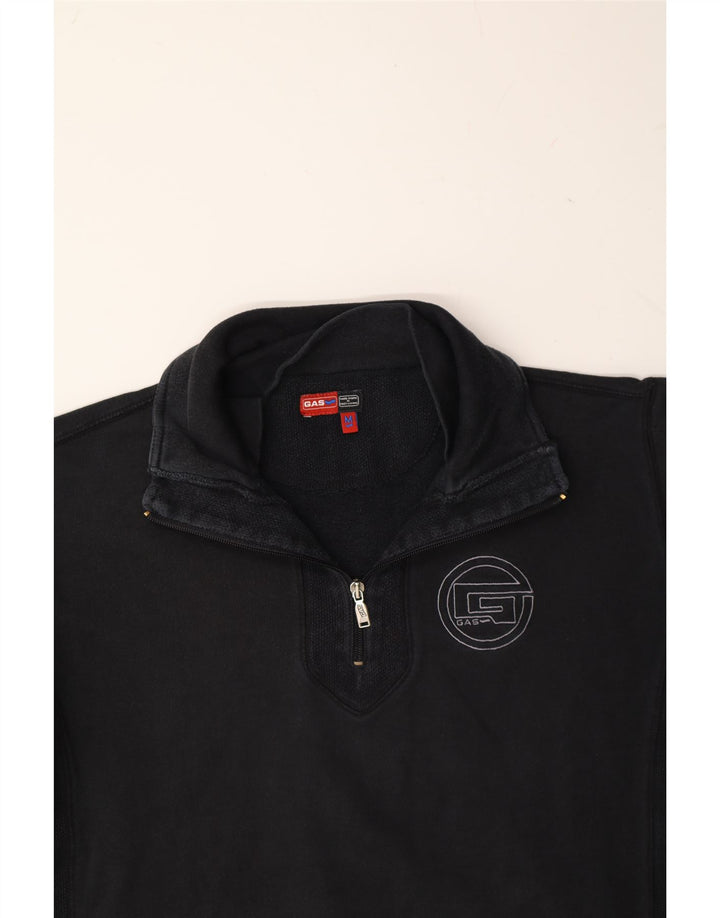 GAS Mens Zip Neck Sweatshirt Jumper Medium Black Cotton Vintage Gas and Second-Hand Gas from Messina Hembry 