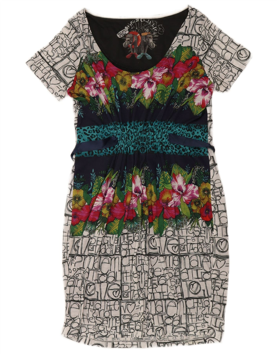 Desigual Womens Graphic Basic Dress UK 14 Large Multicoloured Polyester