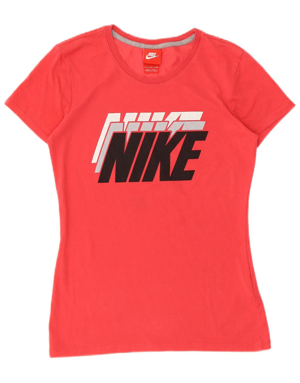 Nike Womens Graphic T-Shirt Top UK 10 Small Red Cotton