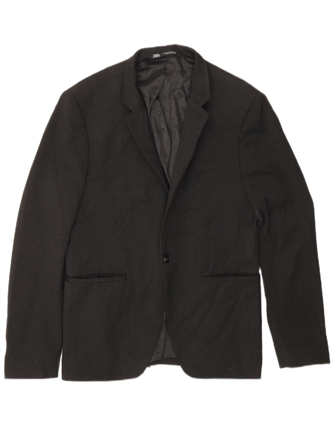 ZARA Mens 1 Button Blazer Jacket EU 48 Medium Black Polyester