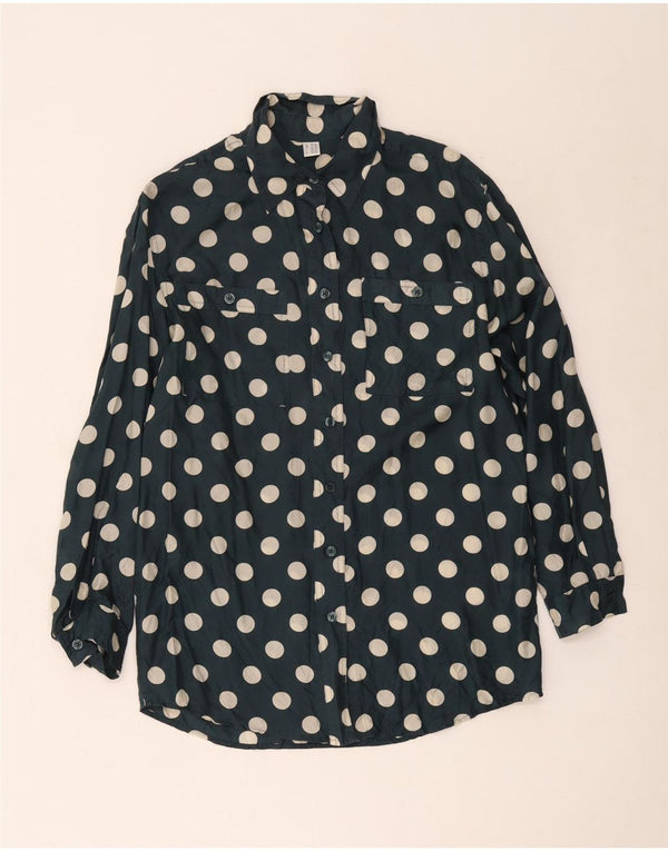 Vintage Womens Longline Relaxed Fit Shirt UK 8/10 Small Navy Blue Polka Dot
