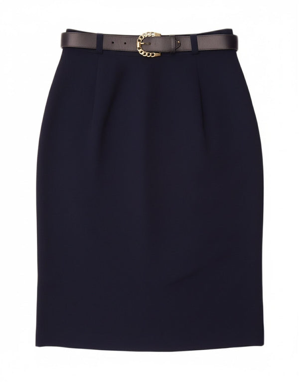 VINTAGE Womens Pencil Skirt UK 10 Small W26  Navy Blue Polyester