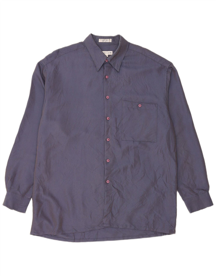 Pierre Cardin Mens Shirt Large Blue Geometric Rayon