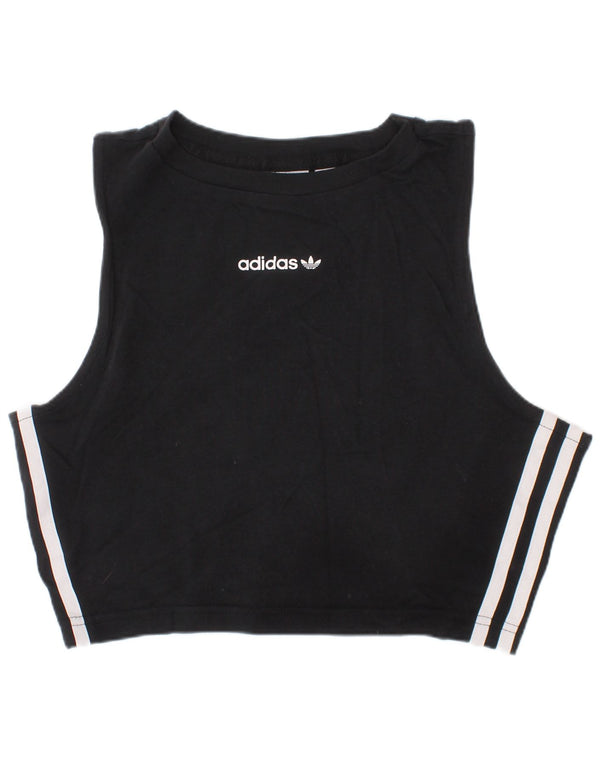 Adidas Womens Crop Vest Top UK 10 Small Black Cotton