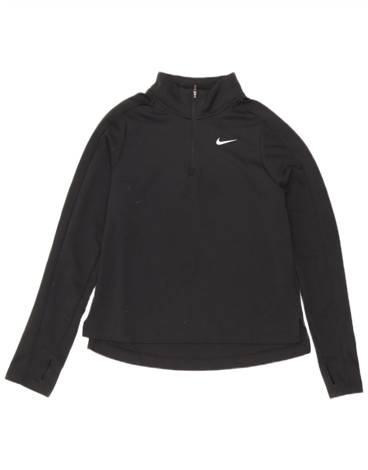 Nike Girls Dri Fit Zip Neck Pullover Tracksuit Top 10-11 Years Medium Black