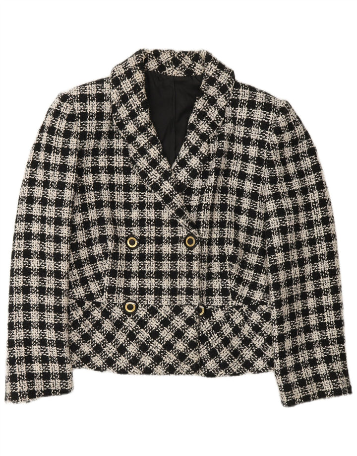 Vintage Womens Double Breasted Blazer Jacket UK 12 Medium Black Check