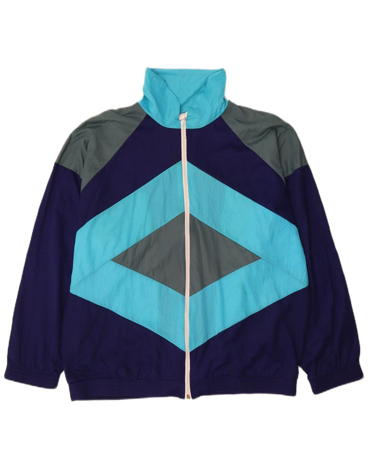 Vintage Mens Tracksuit Top Jacket Large Navy Blue Colourblock