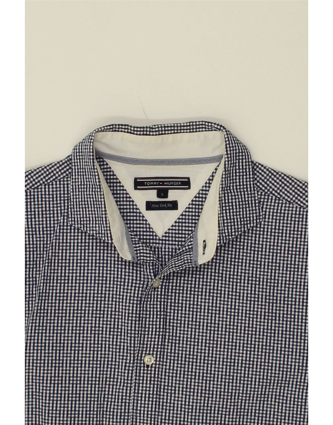 TOMMY HILFIGER Mens Shirt Large Navy Blue Check Cotton Vintage Tommy Hilfiger and Second-Hand Tommy Hilfiger from Messina Hembry 