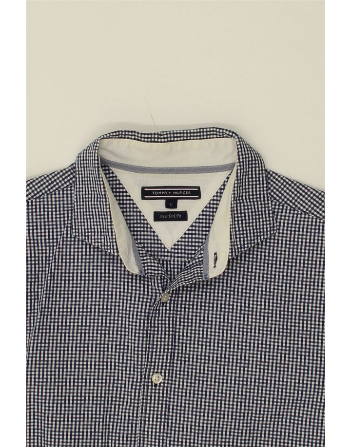 TOMMY HILFIGER Mens Shirt Large Navy Blue Check Cotton Vintage Tommy Hilfiger and Second-Hand Tommy Hilfiger from Messina Hembry 