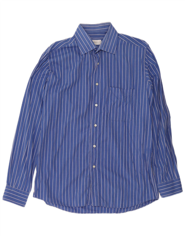 Roccobarocco Mens Shirt Size 40 15 3/4 Medium Blue Pinstripe